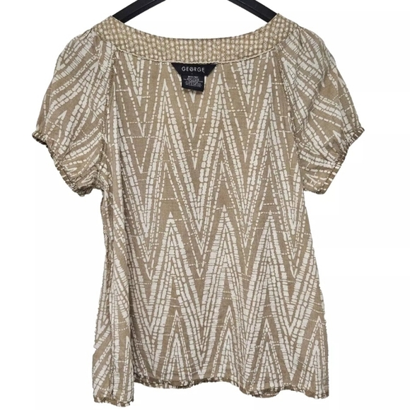 George Tan White Print Button Up Size M 8-10 Cotton Short Sleeve Pleats Preowned - Picture 4 of 8